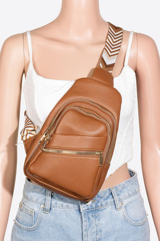 Fame PU Leather Chevron Strap Crossbody Bag