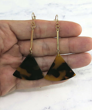 Lucite Tortoise Shell Fan Dangle Earrings