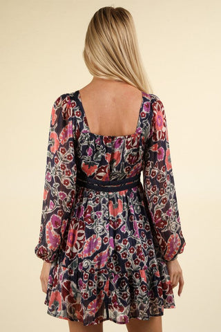 Lacetrim Detail Printed Holiday Mini Dress