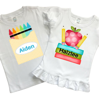 Personalized Back to School Tees- Crayons/Books