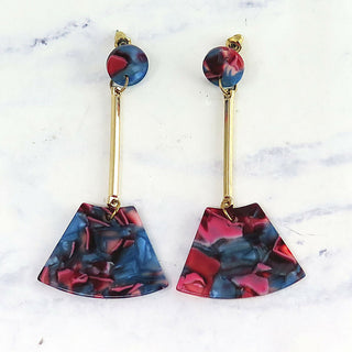 Gold Lucite Marble Dangle Earrings