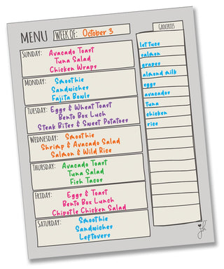 Dry Erase Meal Planner Magnet Chart - Weekly Menu Planning - Sketch Design - 11"x14"