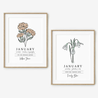 January Birth Flower with Personalized Name 2 Flower Options | Unframed Art Print Custom Gift for Birthdays