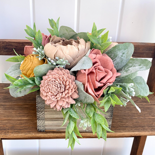 Pinks and Gold Wooden Floral Arrangement