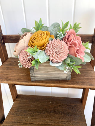 Pinks and Gold Wooden Floral Arrangement