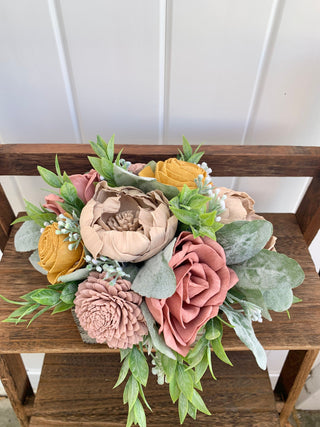 Pinks and Gold Wooden Floral Arrangement