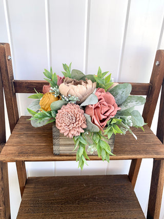 Pinks and Gold Wooden Floral Arrangement