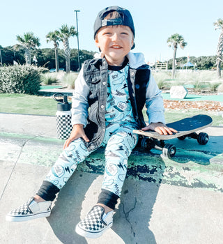 Boys 2-Piece Short Sleeve Jogger Set - Blue Mamas Boy Skateboards