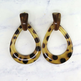 Lucite Animal Print Teardrop Dangle Earrings