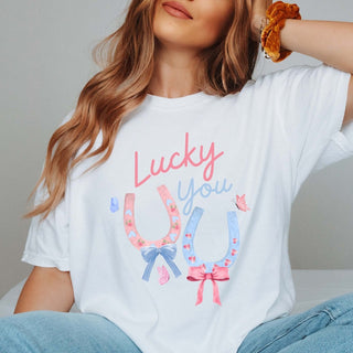 Lucky You Horseshoe Bow Comfort Color Tee