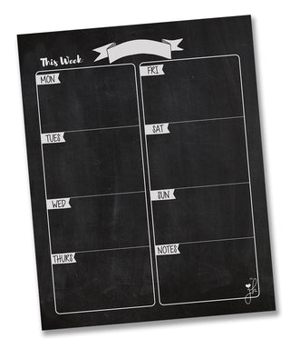 Weekly Planner Board Dry Erase Calendar- Chalkboard Design - With Markers