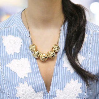 Gold Bold Hammered Ball Statement Necklace