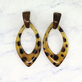 Lucite Animal Print Marquise Dangle Earrings