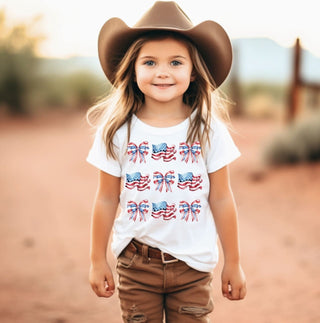 American Flag & Coquette Bows 4th of July Girls Tee Shirt