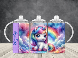 Unicorn Rainbow 12oz Sippy Cup, Personalised Name