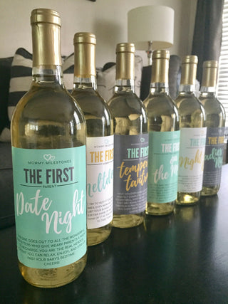 6 Mommy's First Milestones Wine Labels and Stickers, Great Baby Shower and Pregnancy Gift Ideas for Mom To Be, Funny Mom's First Moments