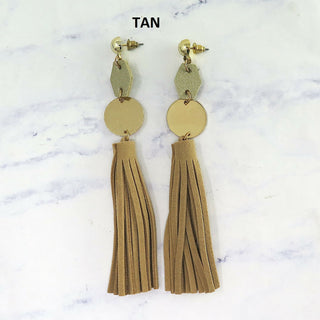 Gold Leather and Suede Tassel Earrings