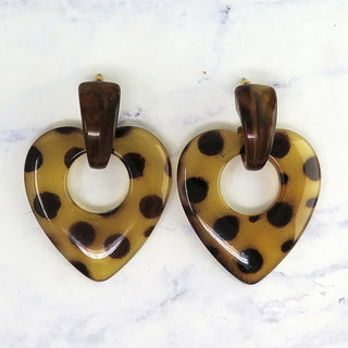 Lucite Animal Print Heart Dangle Earrings