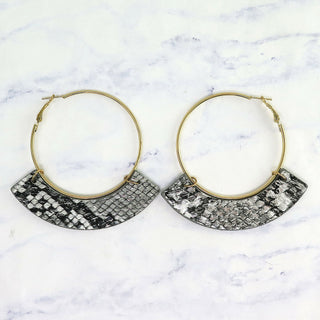 Gold Leather Snakeskin Hoop Earrings