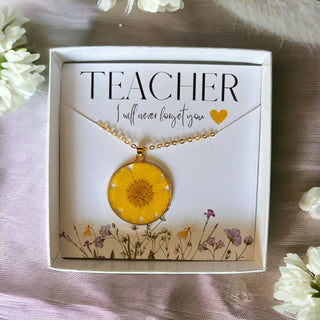 Boxed Pressed Flower Necklace Teacher Gift - Ready to Gift! Choice of 3