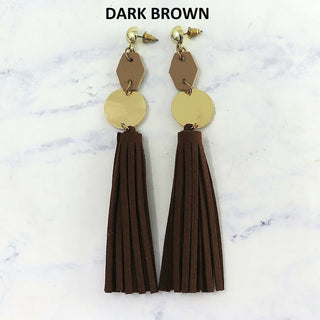 Gold Leather and Suede Tassel Earrings