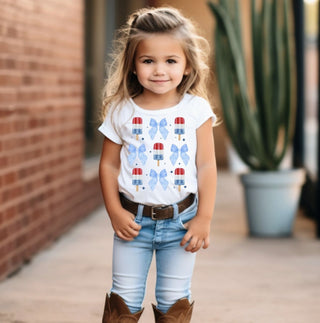 Popsicles and Blue Coquette Bows 4th of July Girls Tee Shirt