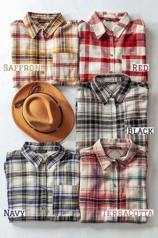 Betsy Plaid Print Button Down Shirt