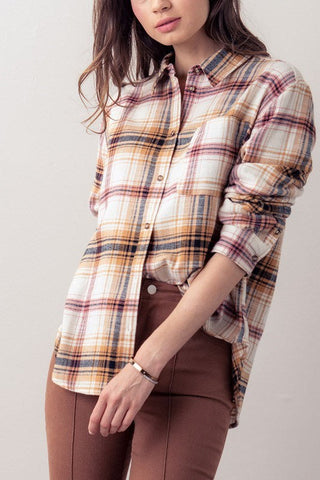 Betsy Plaid Print Button Down Shirt