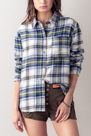 Betsy Plaid Print Button Down Shirt