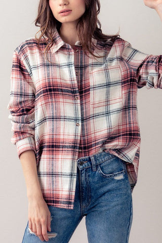 Betsy Plaid Print Button Down Shirt