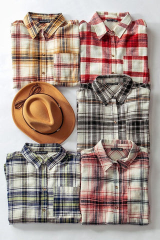 Betsy Plaid Print Button Down Shirt