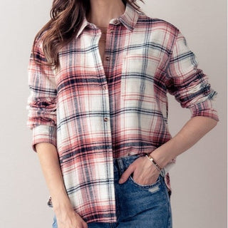 Betsy Plaid Print Button Down Shirt