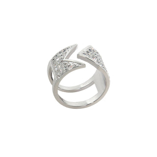 Swarovski Crystals Rhodium Plated Pave Arrow Cigar Ring