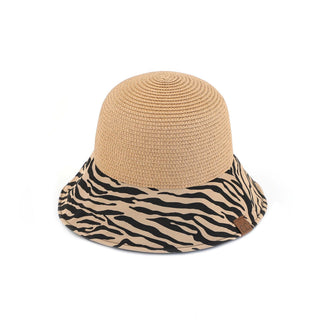 CC Zebra Print Straw Bucket Hat