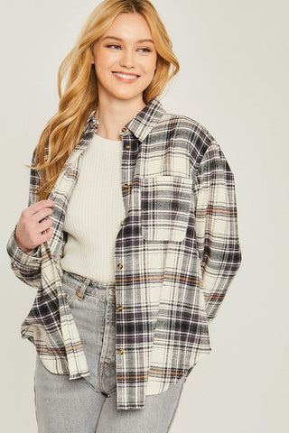 Betsy Plaid Print Button Down Shirt