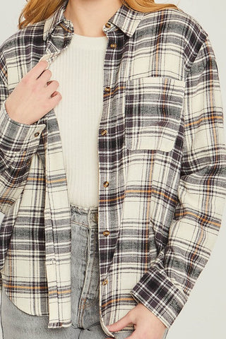 Betsy Plaid Print Button Down Shirt