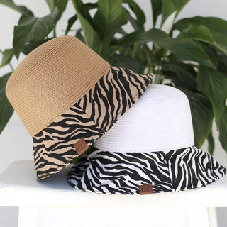 CC Zebra Print Straw Bucket Hat