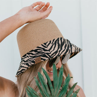 CC Zebra Print Straw Bucket Hat