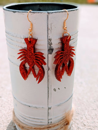 Crawfish Glitter Acrylic Handmade Hypoallergenic Dangle Earrings
