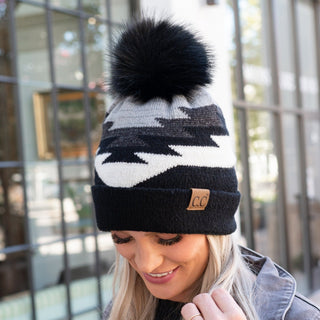 CC Beanie with Pom & South Western Pattern