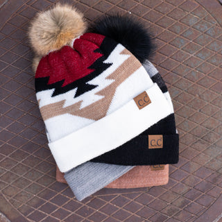 CC Beanie with Pom & South Western Pattern