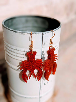 Crawfish Glitter Acrylic Handmade Hypoallergenic Dangle Earrings