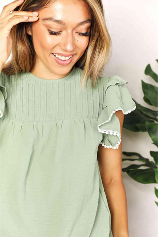 Addy Flutter Sleeve Blouse - Olive Ave