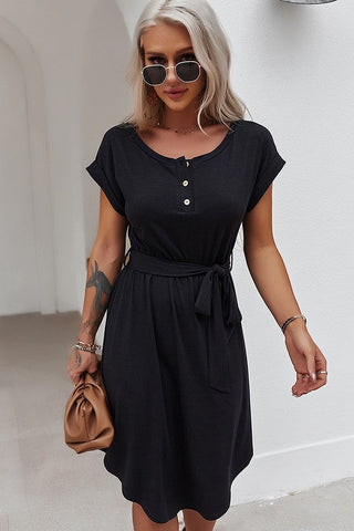 Henley Front Short Sleeves Easy Dress