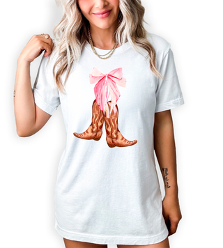 Cowboy Boots With Bow T-Shirt or Crew Sweatshirt