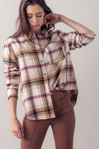 Betsy Plaid Print Button Down Shirt