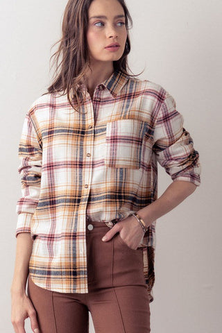 Betsy Plaid Print Button Down Shirt