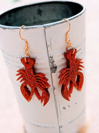 Crawfish Glitter Acrylic Handmade Hypoallergenic Dangle Earrings