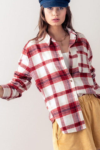 Betsy Plaid Print Button Down Shirt