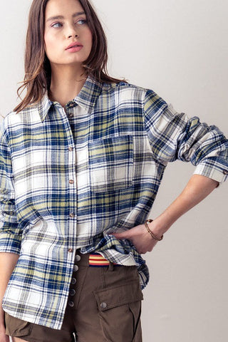 Betsy Plaid Print Button Down Shirt